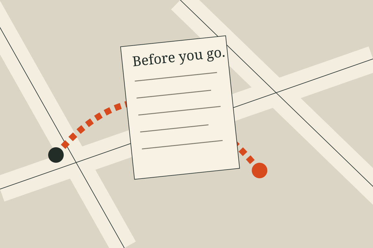 Original illustration of a paper checklist over a simple route map